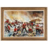 An oil painting on canvas “Rorke’s Drift on Fire” by Jason Askew, showing the scene inside the