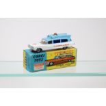 Corgi Toys Superior Ambulance on Cadillac Chassis (437). 2nd type in light blue and white with red
