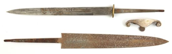 The blade only of an Imperial German presentation naval dirk, of “maiden hair” damascus steel with