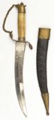 An Indian naval dirk, curved plated blade 8”, DE towards point, etched with simple scrolls along the