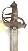 A fine Cromwellian basket hilted “mortuary” broadsword, broad, straight double edged blade 34½”,