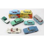 8 Dinky Toys. A scarce Humber Hawk in light green with black lower sides. A part boxed Morris 1100