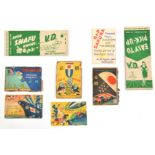 6 interesting WWII Japanese propaganda match box labels, text rendered in Roman lettering, one in