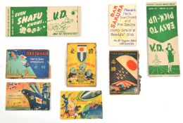 6 interesting WWII Japanese propaganda match box labels, text rendered in Roman lettering, one in