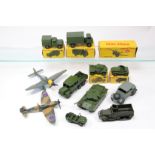 18x Dinky military vehicles. 5x boxed vehicles; Army Covered Wagon (623), Army 1-ton Cargo Truck (