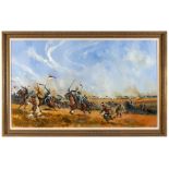 A large oil painting on canvas “After the Battle: 17th Lancers at Ulundi” by Jason Askew, showing