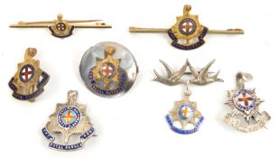 7 R Sussex Regt sweethearts each featuring enamelled badge, brooches “Sterling Silver”, “Silver” and