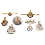 7 R Sussex Regt sweethearts each featuring enamelled badge, brooches “Sterling Silver”, “Silver” and