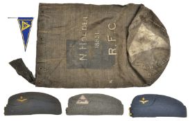 An RAF officers private purchase sidecap, gilt 2 part KC badge and buttons, maker’s label of