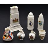7 pieces of W H Goss commemorative china: urn with “Flags of the Allies”, Great Britain, France,