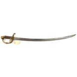 A composite French sword, curved, shallow fullered blade 28” (tip AF), with maker’s initials “...