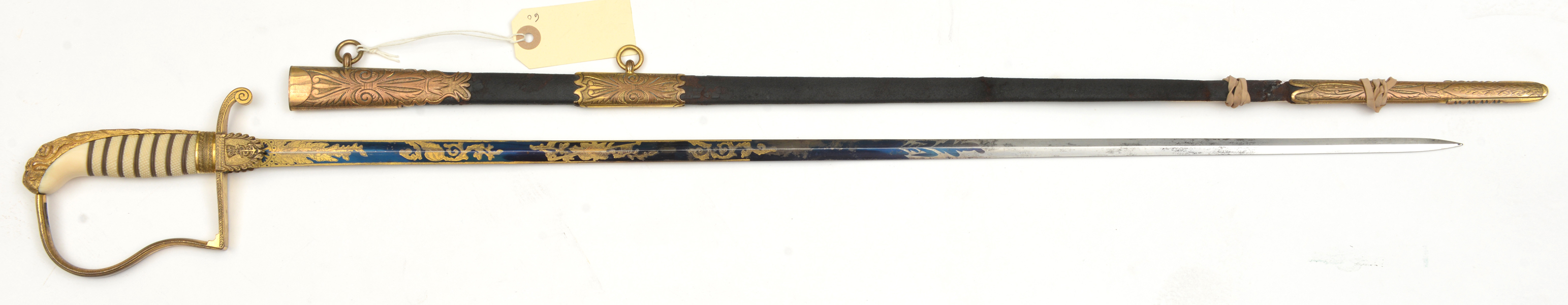 An 1803 Royal Naval officer’s sword, slender, shallow diamond section blade 27½”, etched and blued - Image 2 of 2