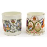 2 Commemorative mugs: Coronation 1911, King & Queen with 3 masted “Battleship George I” and “