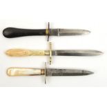 3 small daggers, all with shallow diamond section blade (a) blade 4¼”, WM crossguard, moulded