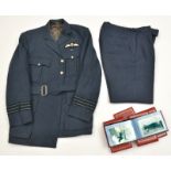 An ERII RAF Wing Commanders greatcoat, tunic with Pilots wings, General Service medal ribbon, and