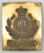 A Victorian officer’s rectangular gilt and silver plated shoulder belt plate of The 93rd