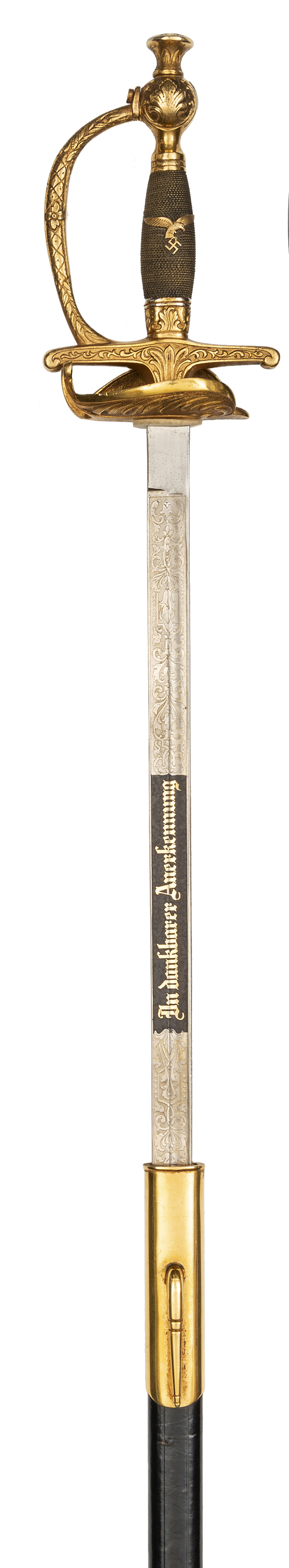 A replica of a Third Reich Luftwaffe General’s sword with Goring dedication inscription on the