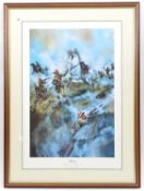 A coloured print “Hlobane and Pte Mossop saving warrior”, after the original painting by Jason