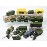20 Dinky Military vehicles etc. Antar Tank Transporter and Centurion Tank, both in well worn