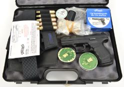 A .177” Walther Mod CP99 CO2 pistol, number J34308871, New Condition, in its “Doshocil” foam lined