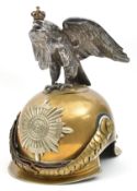 A Prussian Garde du Corps other ranks parade helmet, the skull having white metal trim and domed