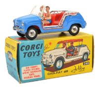 Corgi Toys Ghia-Fiat 600 Jolly (240). In mid blue with red seats and plated parts, complete with