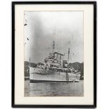3 different framed photographs of HMS Cumberland, one d. “Columbo 1944”, average size 7” x 11”,