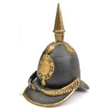 An 1842 pattern Swedish infantry officer’s helmet, black patent leather skull and peaks, brass (