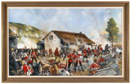 A large oil painting on canvas “Rorke’s Drift: Chard and Bromhead” by Jason Askew, showing two