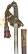 A William IV 1822 pattern infantry officer’s sword, slightly curved, pipe backed blade 32", well