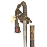 A William IV 1822 pattern infantry officer’s sword, slightly curved, pipe backed blade 32", well