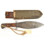 A scarce WWII Smatchet fighting knife, 10¾” leaf shaped blade, steel cross piece and pommel, (with