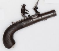 A good quality 40 bore flintlock boxlock pocket pistol by Sykes of Oxford c 1810, 6¼” overall,