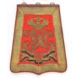 A Victorian officer’s full dress embroidered sabretache of the 18th Hussars, scarlet cloth with gilt