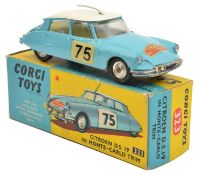 Corgi Toys Citroen D.S. 19 in Monte-Carlo Trim (323). In light blue with white roof and yellow