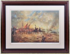 A coloured print “Wellington’s Finest Hour”, Waterloo, after the original by David Cartwright,