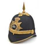 A Victorian officer’s blue cloth spiked helmet of The South Staffordshire Regiment, brass peak