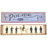 A scarce 1920s Britains Police set (Set 319). Comprising; Mounted policeman on standing horse, 4x