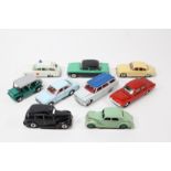 9 Dinky Toys. Fiat 2300 Station Wagon in pale grey with blue roof. Ford Corsair in metallic red,