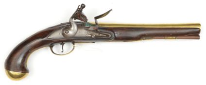 A brass barrelled flintlock holster pistol, c 1770, by N. Atkinson, 16½” overall, tapered barrel 10”