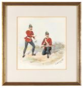 A watercolour painting by Richard Simkin “The Leicestershire Regiment 1884”, showing an officer