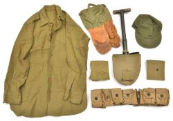 Sundry US uniform, equipment, etc, including: entrenching tool, in canvas cover with belt loop, d