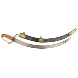 A Georgian Naval officers hanger, flat, sharply curved blade 21", double edged towards point,