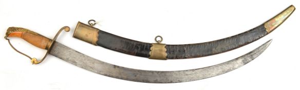 A Georgian Naval officers hanger, flat, sharply curved blade 21", double edged towards point,
