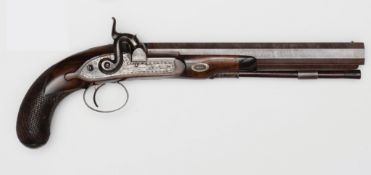 A 32 bore percussion duelling pistol by Joseph Manton, number 8832 (1821),15” overall, heavy browned