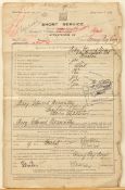A WWI “Short Service Attestation” certificate, for Percy Edward Nosworthy, Army Pay Corps, d 19th