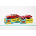 2 Corgi Toys A Marlin by Rambler Sports Fastback (263) in red and black with cream interior, cast