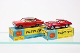 2 Corgi Toys A Marlin by Rambler Sports Fastback (263) in red and black with cream interior, cast