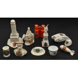 10 pieces of crested china, including Rentine China 1914-18 war memorial with inscriptions, arms