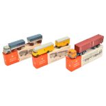 3 1970's Wiking Modelle HO scale trucks. Mercedes-Benz articulated truck with 2 container load. Plus